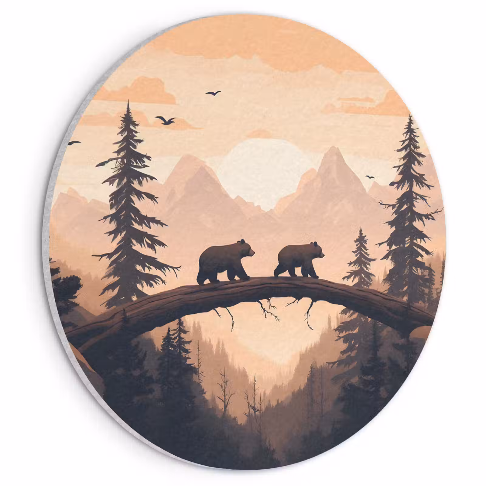 Akoestisch schilderij rond - Beren - Bomen - Landschap - Zonsondergang — 1