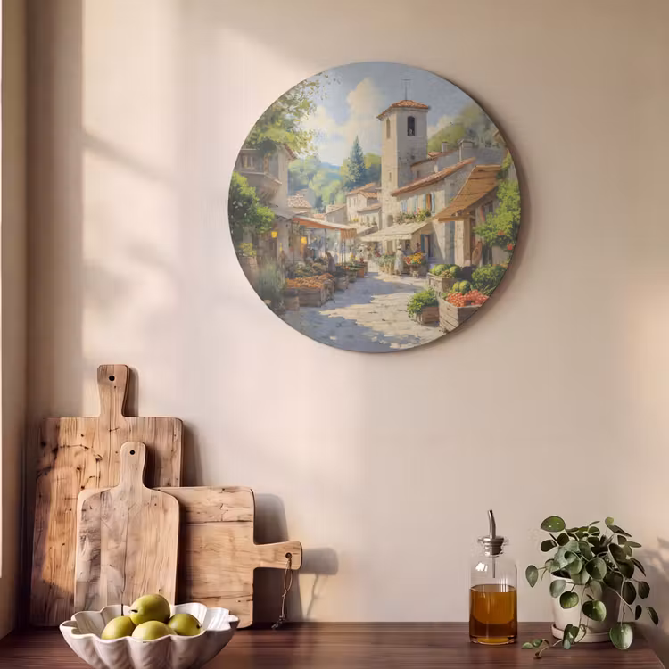 Akoestisch schilderij rond - Dorp - Zon - Kraampjes - Huizen — 4