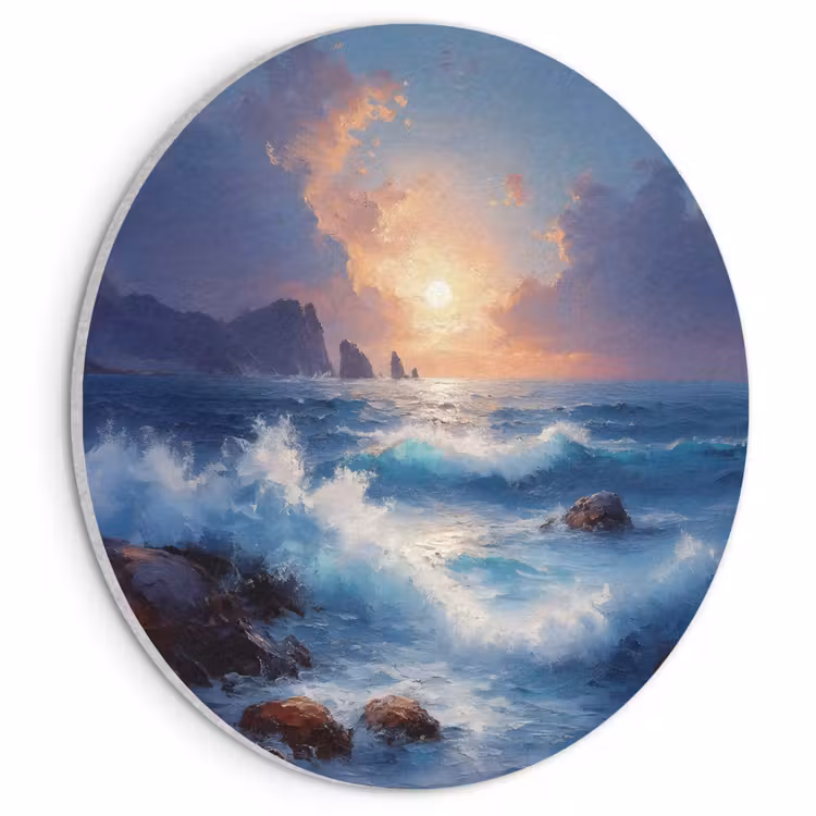 Akoestisch schilderij rond - Golven - Zee - Kleurrijk - Rotsen — 1