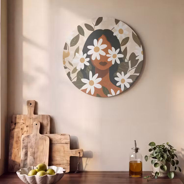Akoestisch schilderij rond - Illustratie - Vrouw - Madeliefjes - Wit — 4