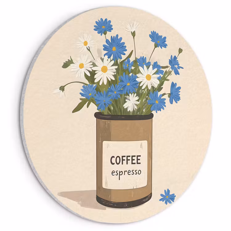 Akoestisch schilderij rond - Coffee - Blik - Minimalistisch - Bloemen — 1
