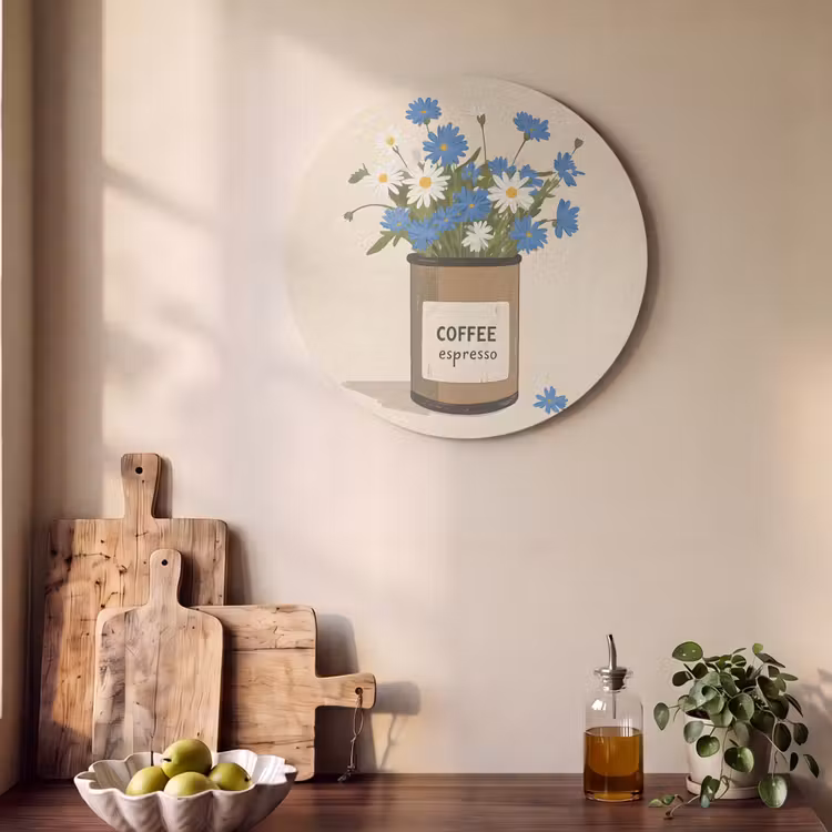 Akoestisch schilderij rond - Coffee - Blik - Minimalistisch - Bloemen — 4