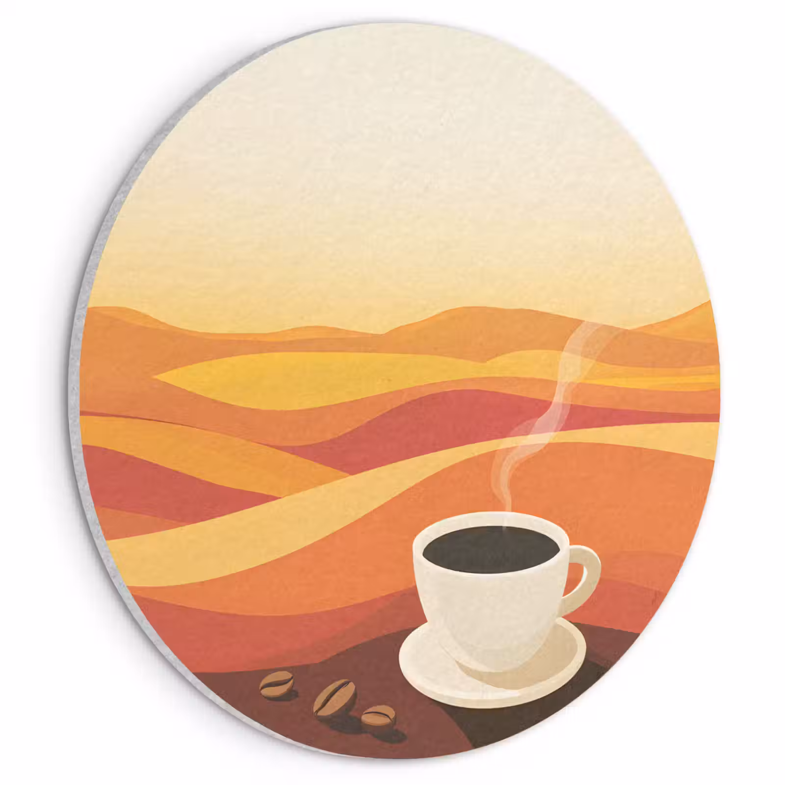 Akoestisch schilderij rond - Koffie - Landschap - Oranje - Koffiebonen — 1