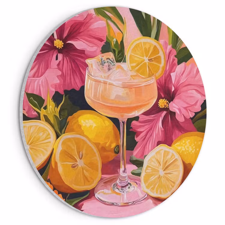 Akoestisch schilderij rond - Drink - Bloemen - Yellow — 1