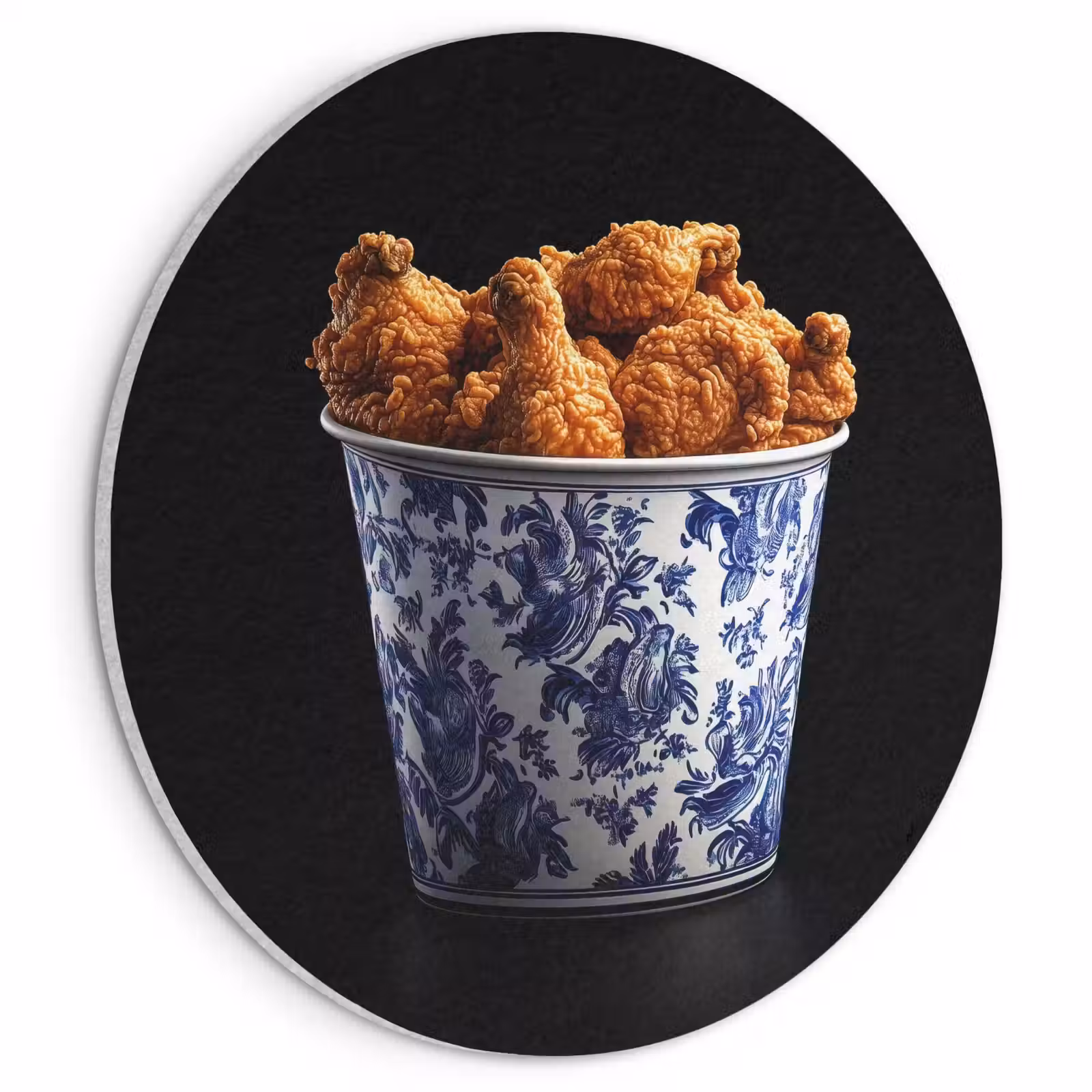 Akoestisch schilderij rond - Kip - Bucket - Delfts blauw - Lekker — 1