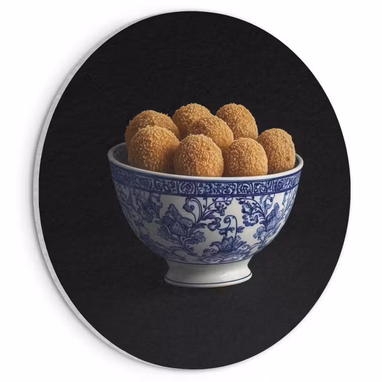 Akoestisch schilderij rond - Delfts blauw - Bitterballen - Holland - Schaal