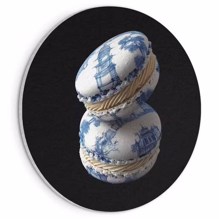 Akoestisch schilderij rond - Eten - Macarons - Delfts blauw - Koekjes