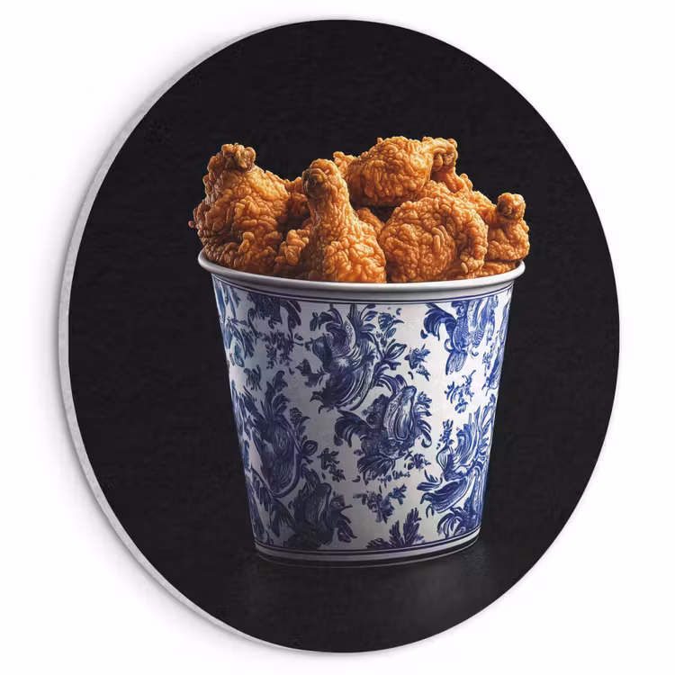 Akoestisch schilderij rond - Kip - Bucket - Delfts blauw - Lekker