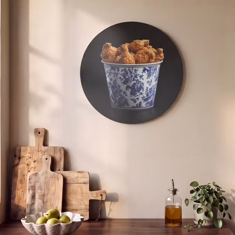 Akoestisch schilderij rond - Kip - Bucket - Delfts blauw - Lekker — 4