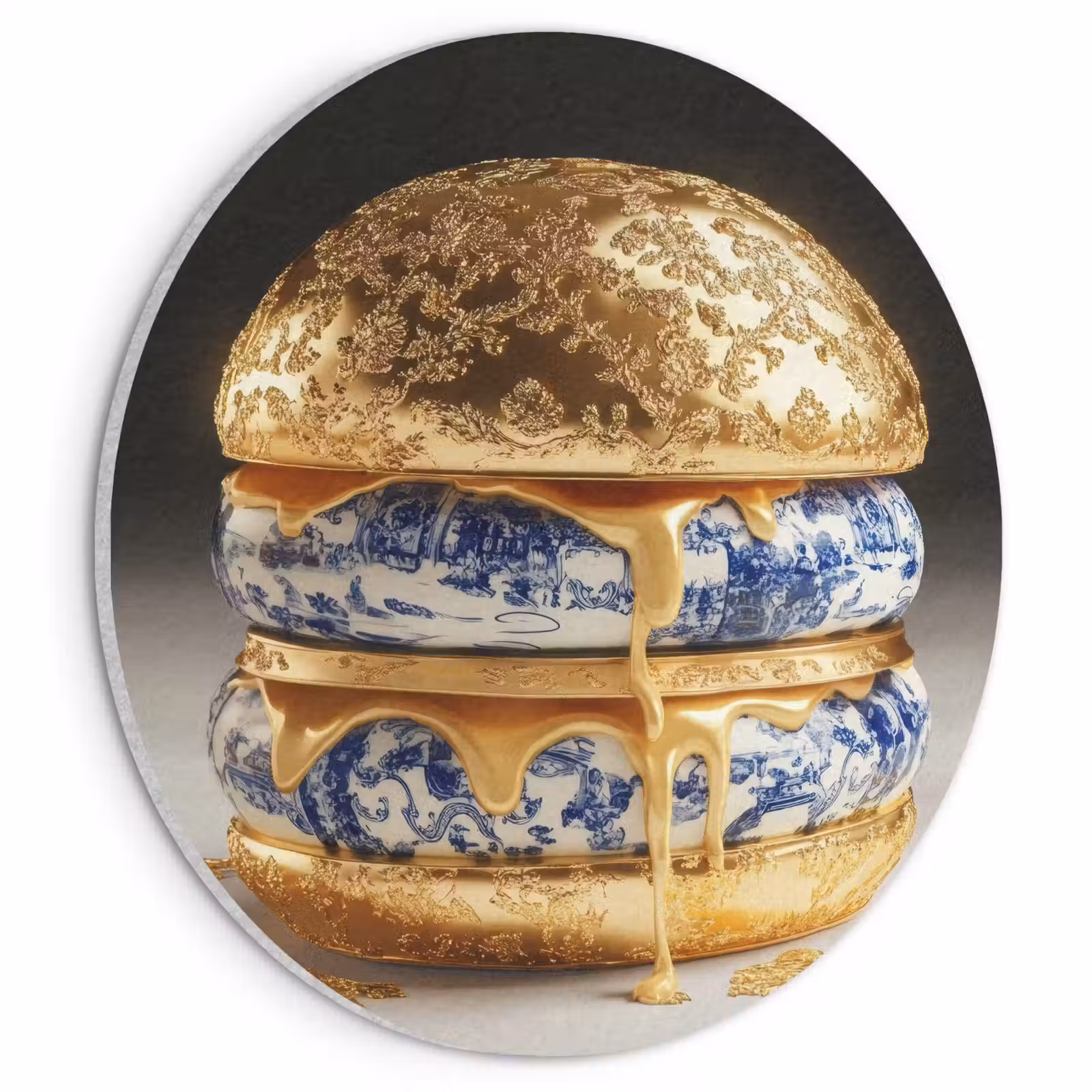 Akoestisch schilderij rond - Delftsblauw - Goud - Burger — 1
