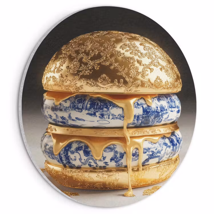 Akoestisch schilderij rond - Delftsblauw - Goud - Burger