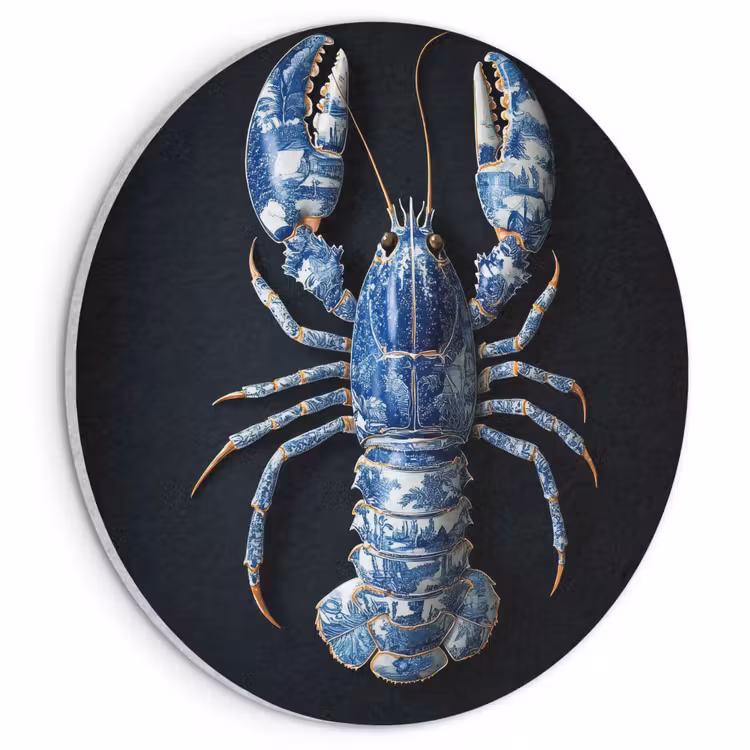 Akoestisch schilderij rond - Kreeft - Delftsblauw - Schild - Stoer