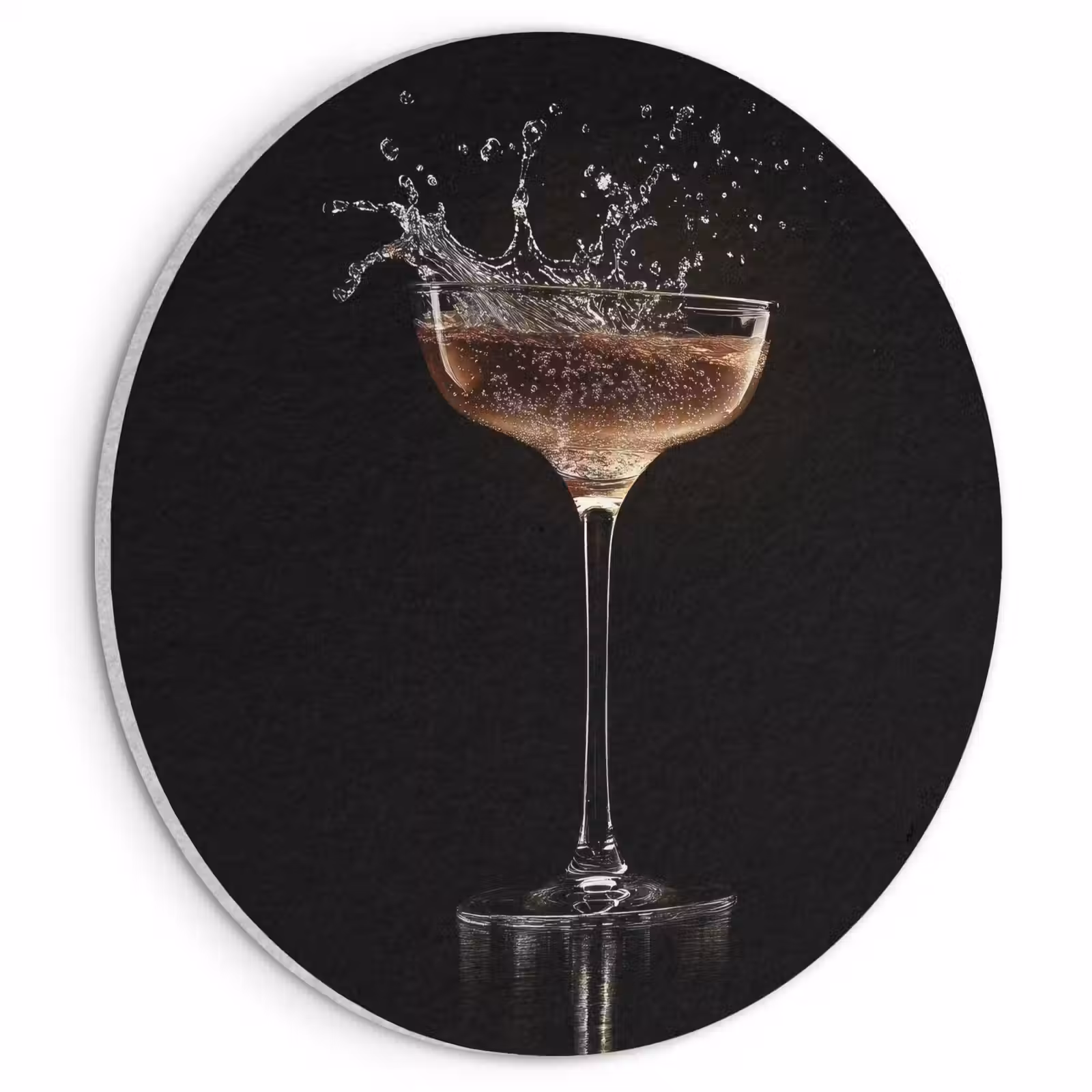 Akoestisch schilderij rond - Cocktail - Zwart - Spetters - Glas — 1