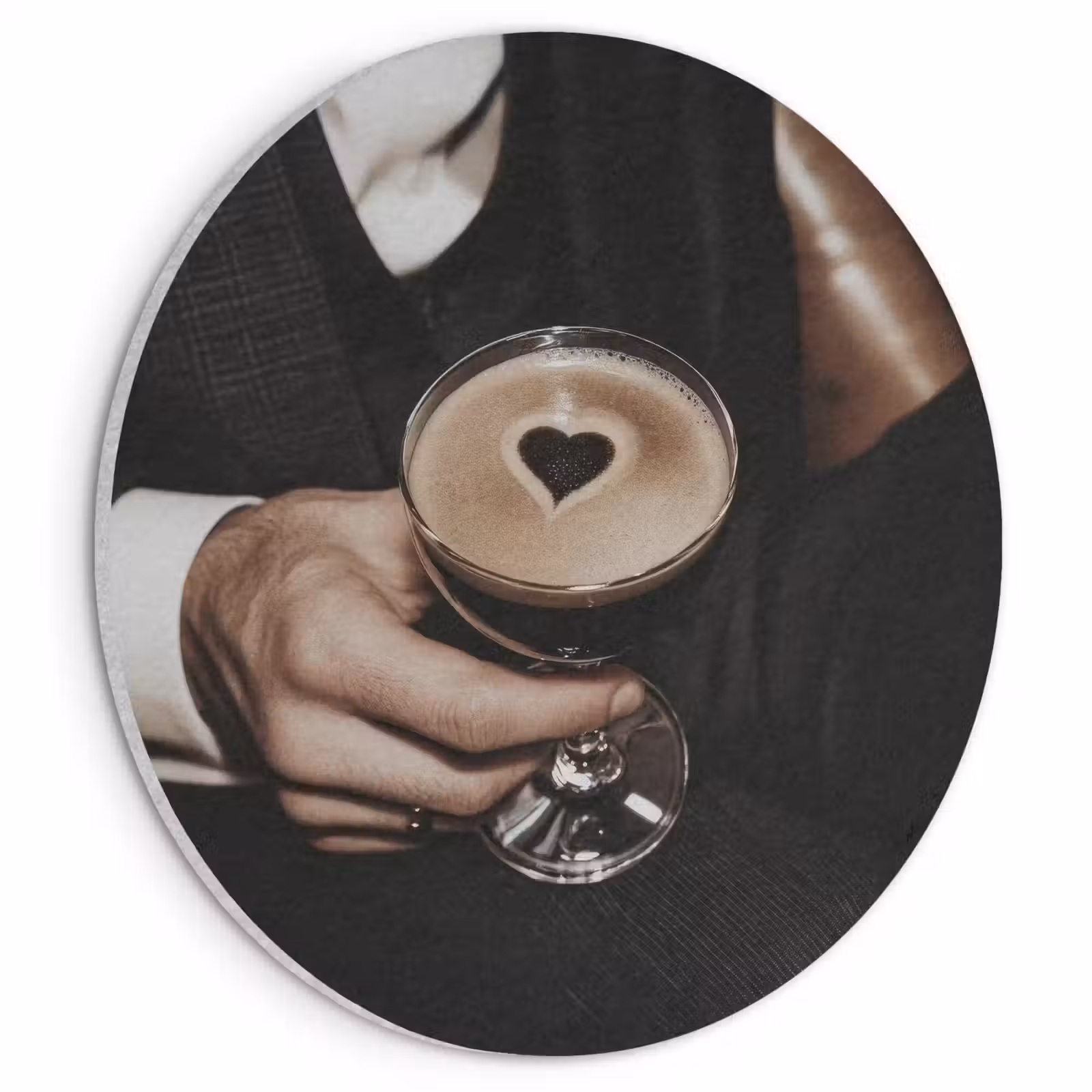 Akoestisch schilderij rond - Hartje - Cocktail - Espresso Martini - Hand — 1