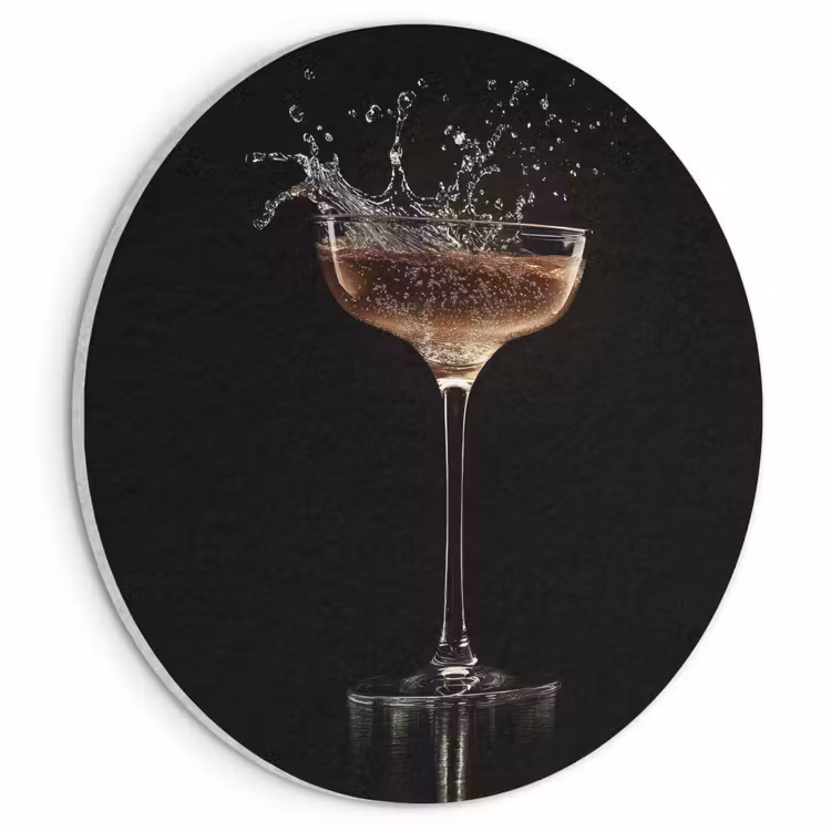 Akoestisch schilderij rond - Cocktail - Zwart - Spetters - Glas — 1