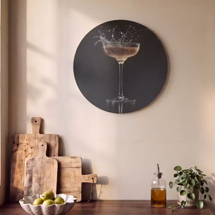 Akoestisch schilderij rond - Cocktail - Zwart - Spetters - Glas — 4