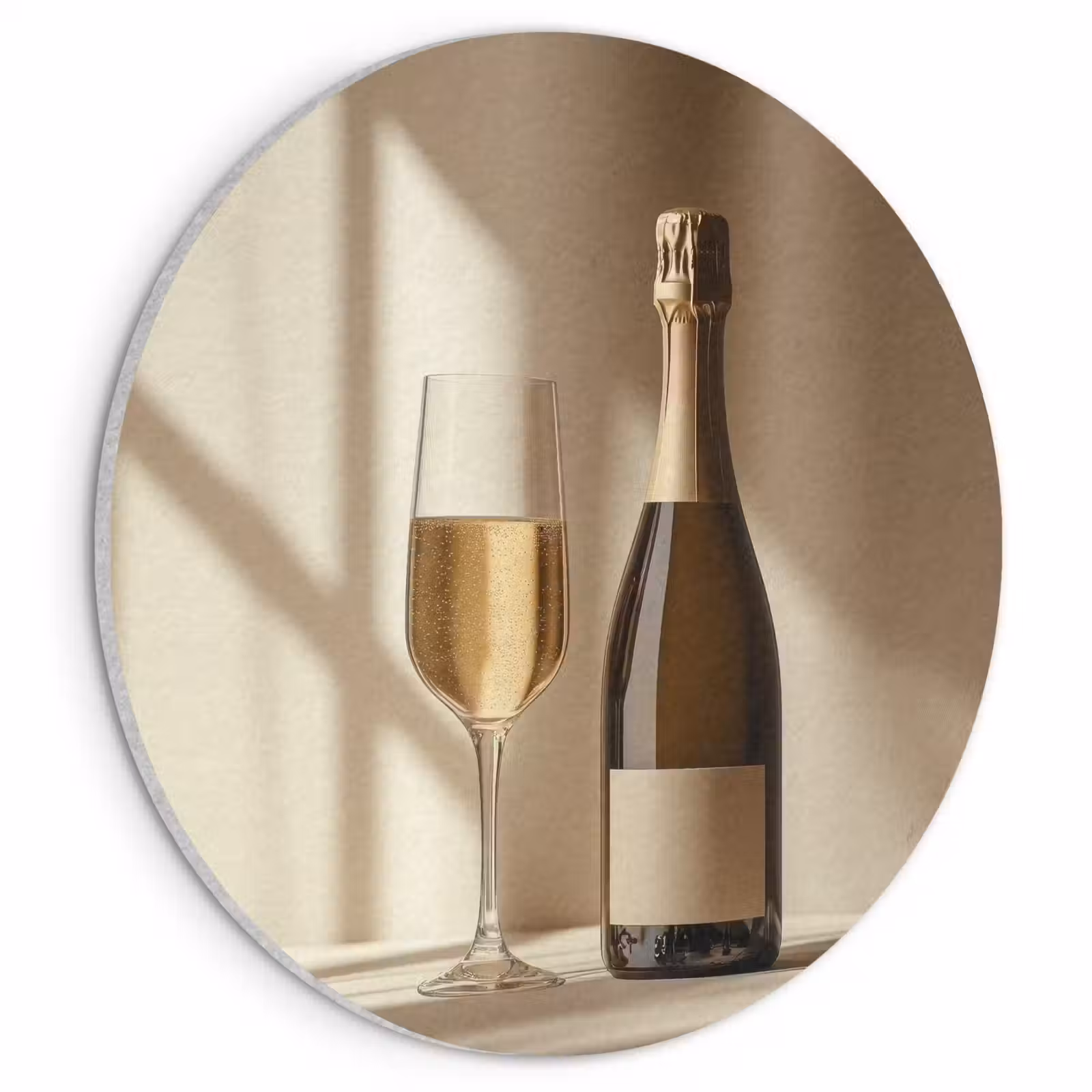 Akoestisch schilderij rond - Champagne - Beige - Schaduw - Bubbels — 1