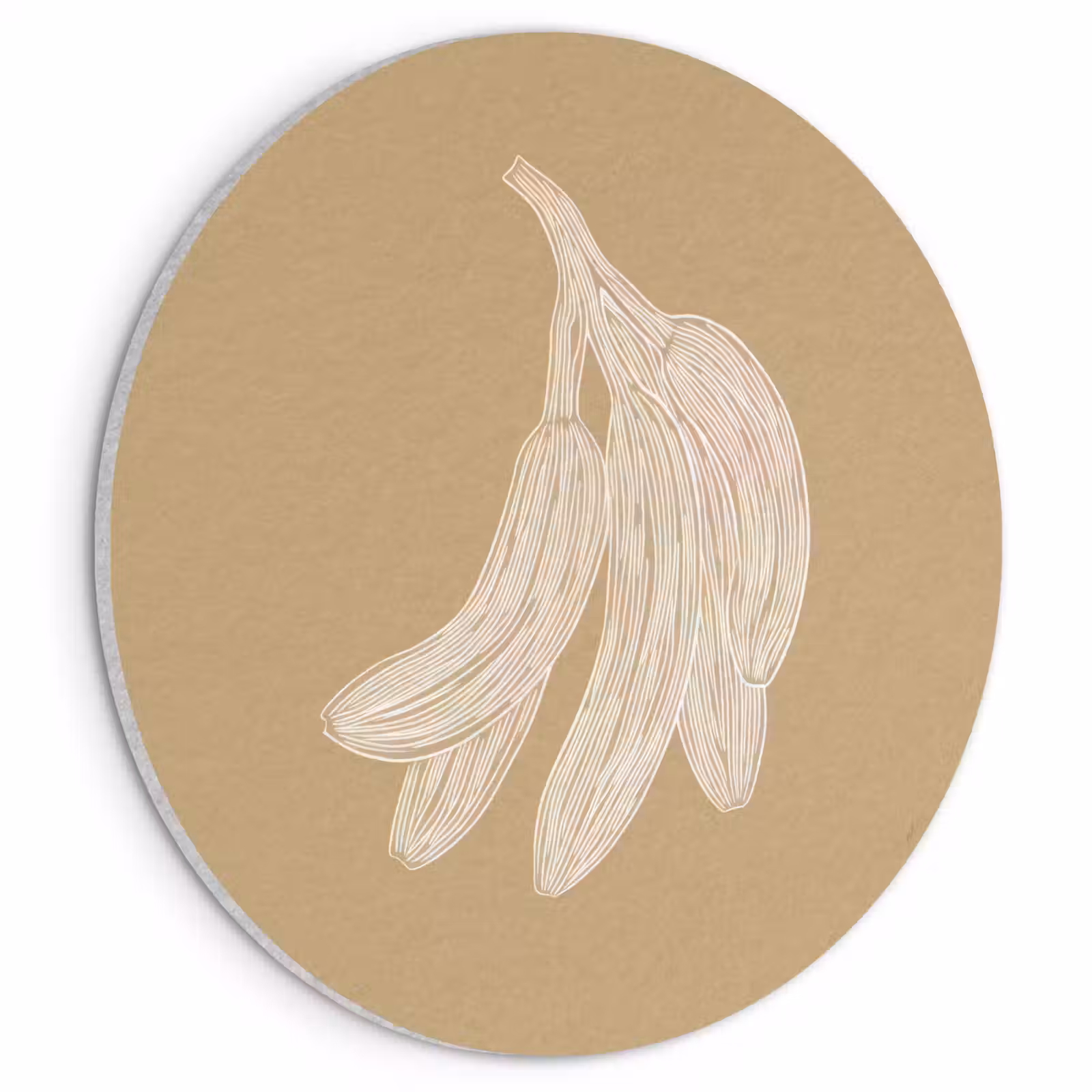 Akoestisch schilderij rond - Bananen - Beige - Lijntekening - Minimalistisch — 1