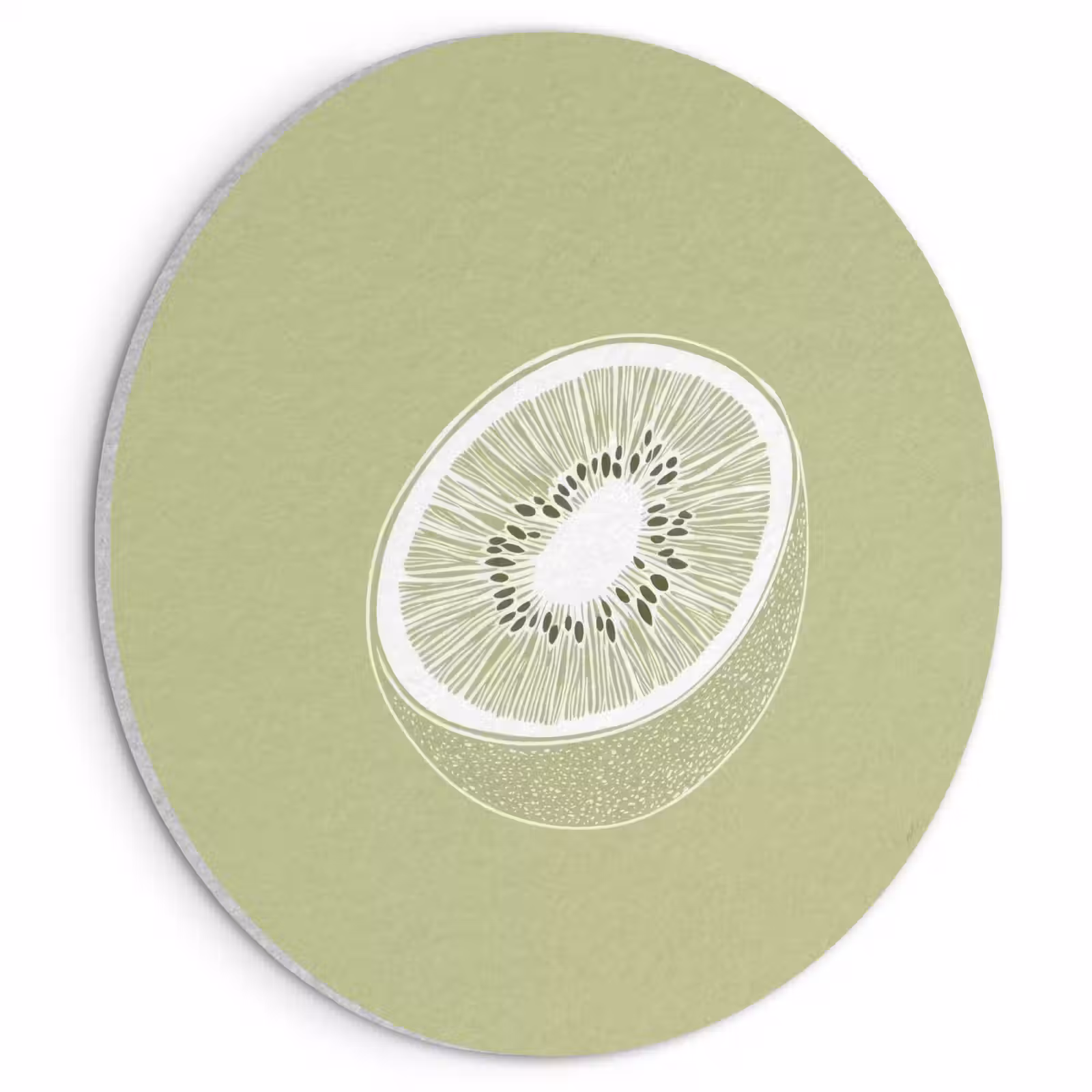 Akoestisch schilderij rond - Kiwi - Lijntekening - Minimalistisch - Groen — 1