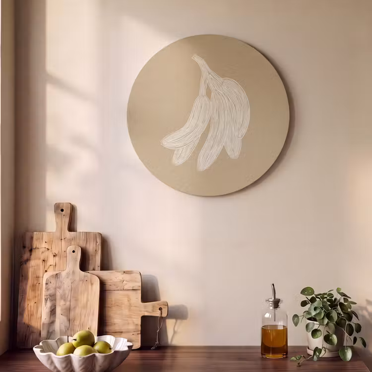 Akoestisch schilderij rond - Bananen - Beige - Lijntekening - Minimalistisch — 4