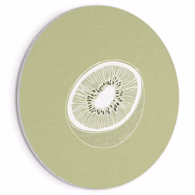 Akoestisch schilderij rond - Kiwi - Lijntekening - Minimalistisch - Groen — 1