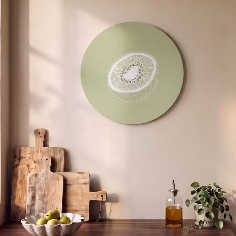 Akoestisch schilderij rond - Kiwi - Lijntekening - Minimalistisch - Groen — 4