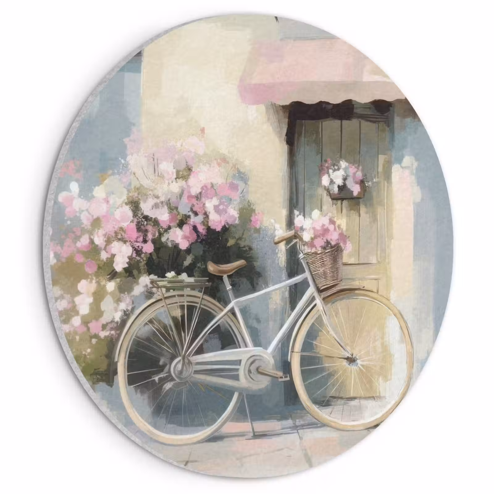 Akoestisch schilderij rond - Fiets - Pastelkleuren - Bloemen — 1