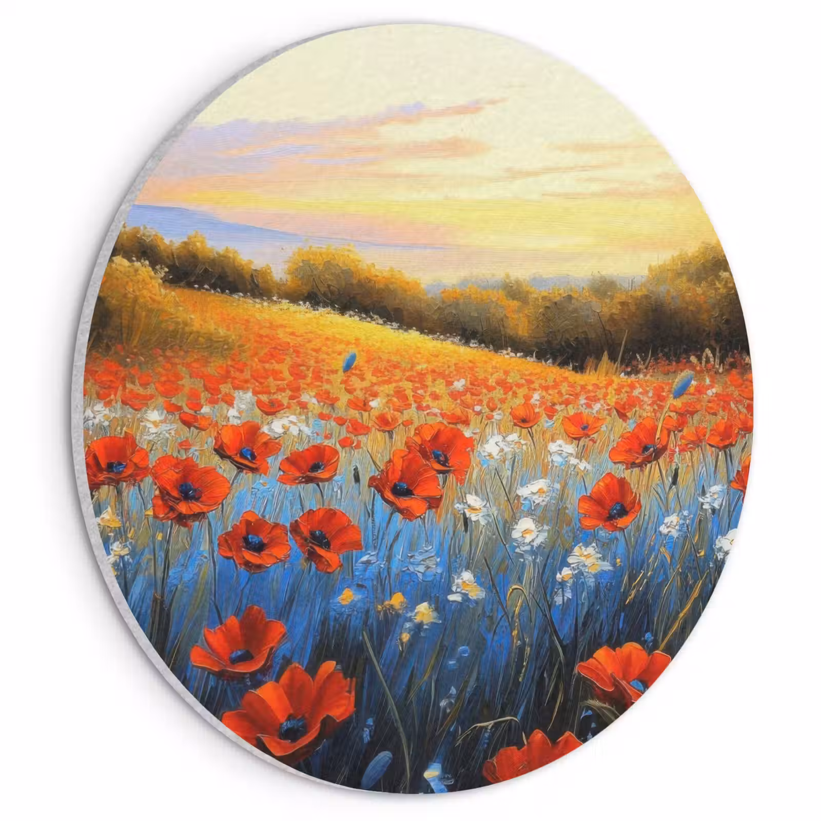 Akoestisch schilderij rond - Klaproos - Bloemenveld - Kleurrijk — 1