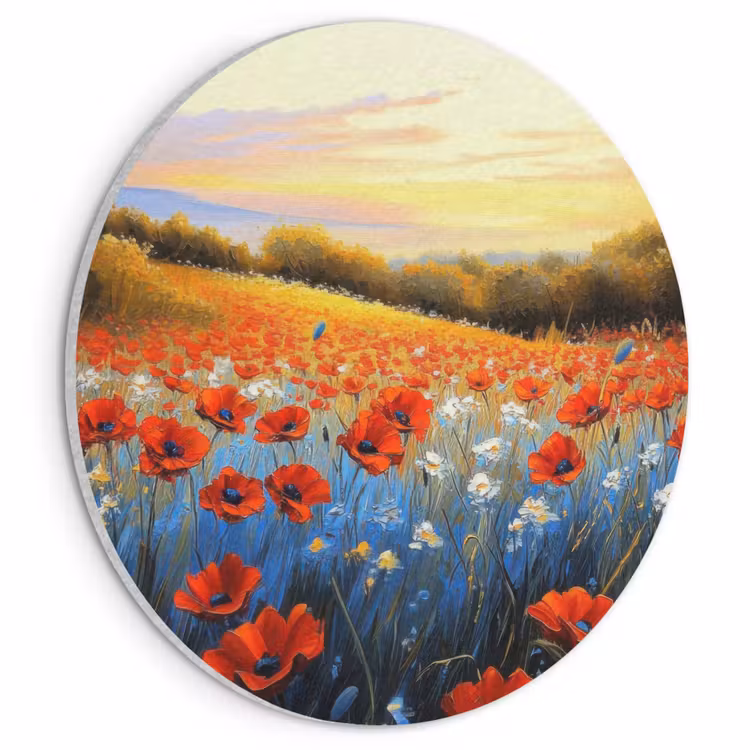 Akoestisch schilderij rond - Klaproos - Bloemenveld - Kleurrijk — 1