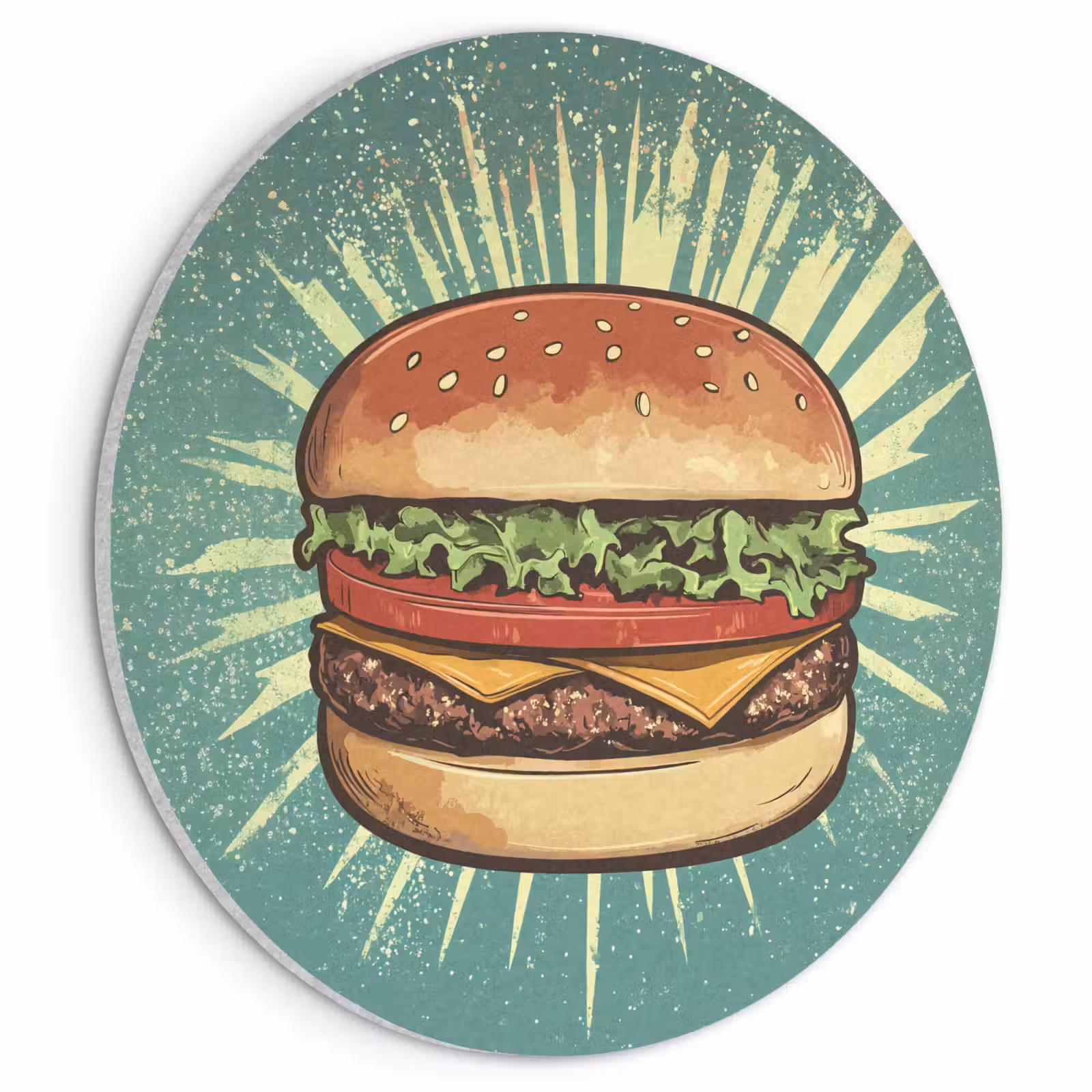Akoestisch schilderij rond - Hamburger - Illustratie - Sla - Kaas — 1