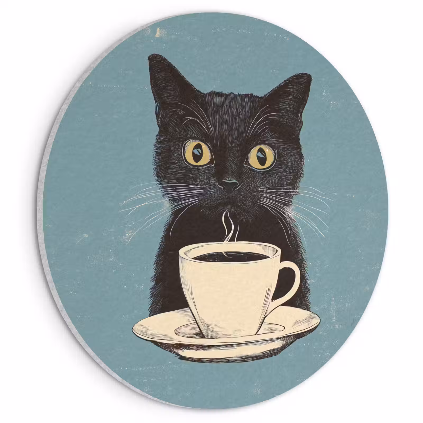 Akoestisch schilderij rond - Kat - Zwart - Koffie - Minimalistisch — 1