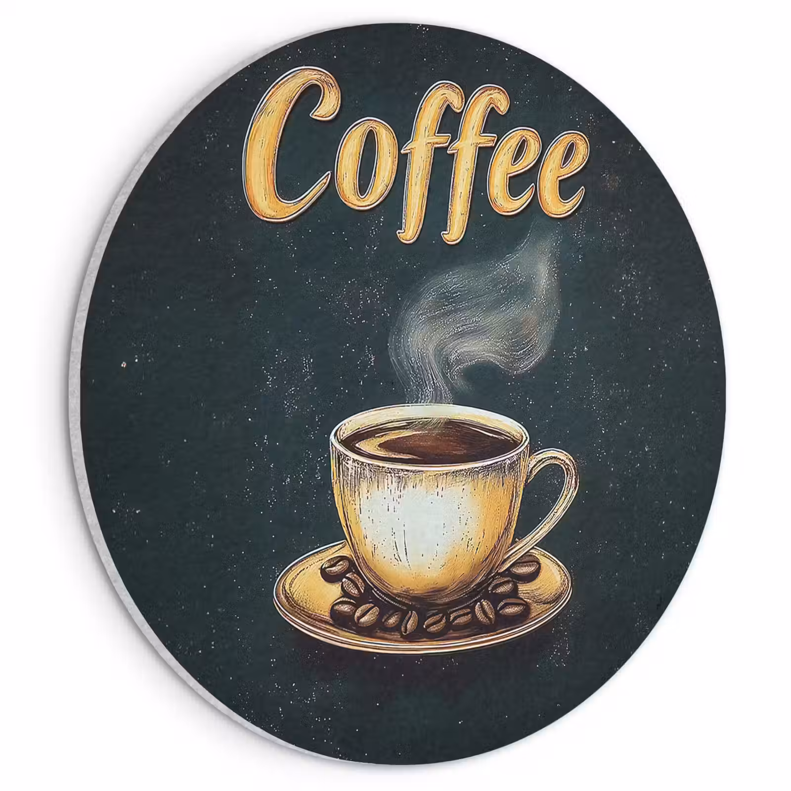 Akoestisch schilderij rond - Koffie - Schotel - Koffiebonen - Retro — 1