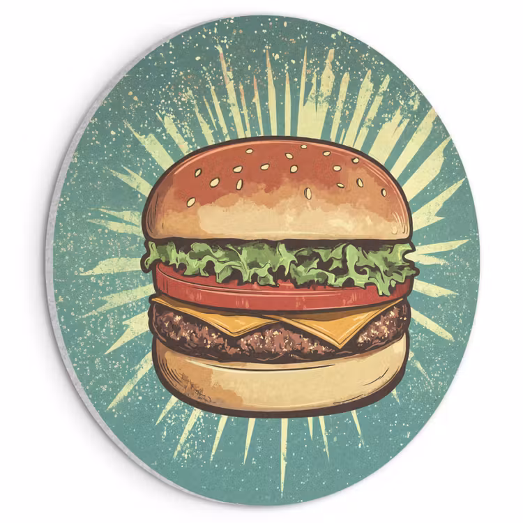 Akoestisch schilderij rond - Hamburger - Illustratie - Sla - Kaas — 1