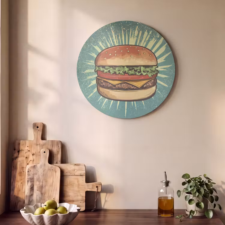 Akoestisch schilderij rond - Hamburger - Illustratie - Sla - Kaas — 4