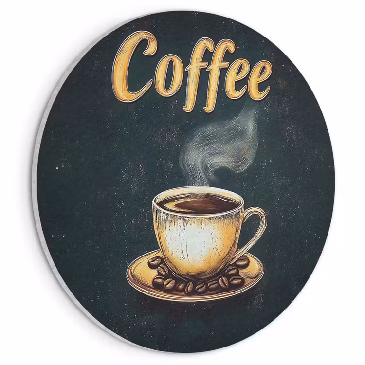 Akoestisch schilderij rond - Koffie - Schotel - Koffiebonen - Retro — 1