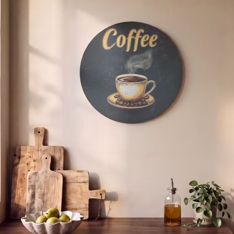 Akoestisch schilderij rond - Koffie - Schotel - Koffiebonen - Retro — 4