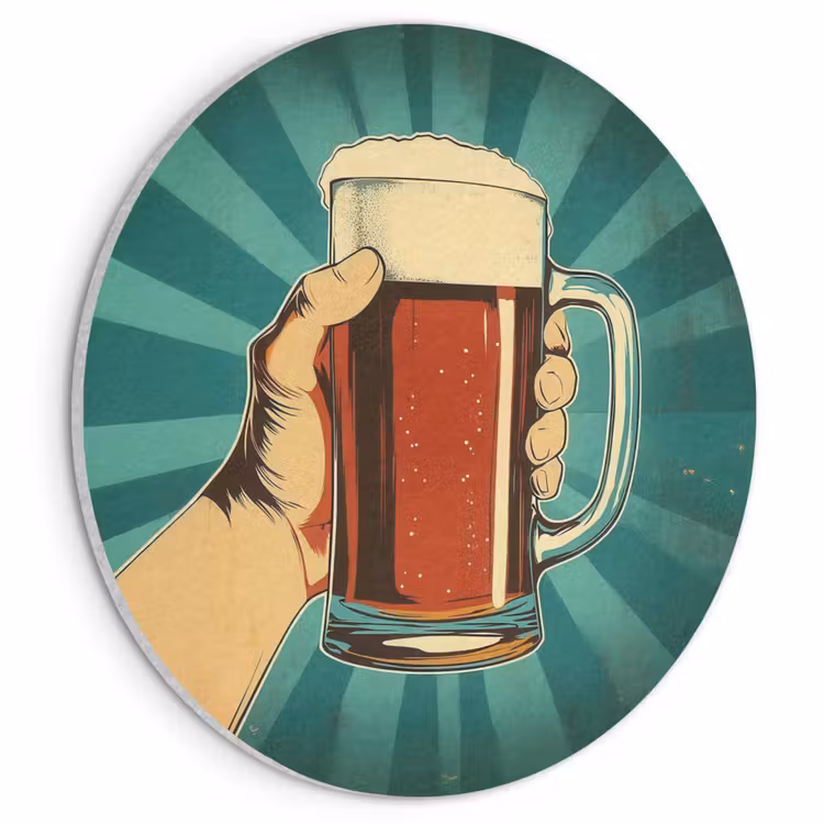 Akoestisch schilderij rond - Bierglas - Schuim - Retro - Groen — 1