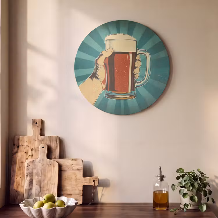 Akoestisch schilderij rond - Bierglas - Schuim - Retro - Groen — 4