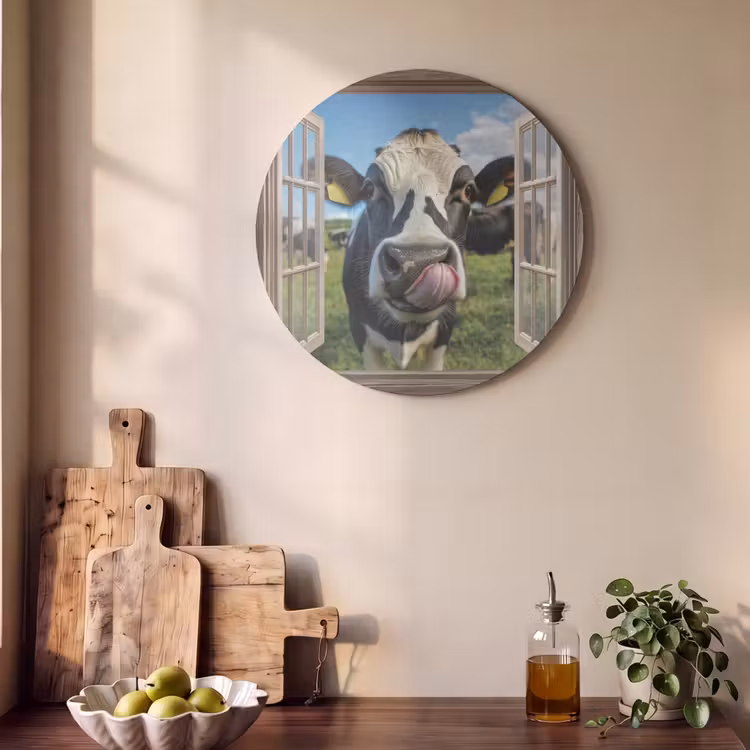 Akoestisch schilderij rond - Doorkijk - Koe - Weiland - Dieren - Natuur — 4