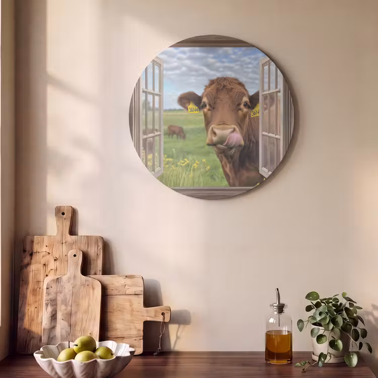 Akoestisch schilderij rond - Doorkijk - Koe - Weiland - Landschap - Dieren — 4