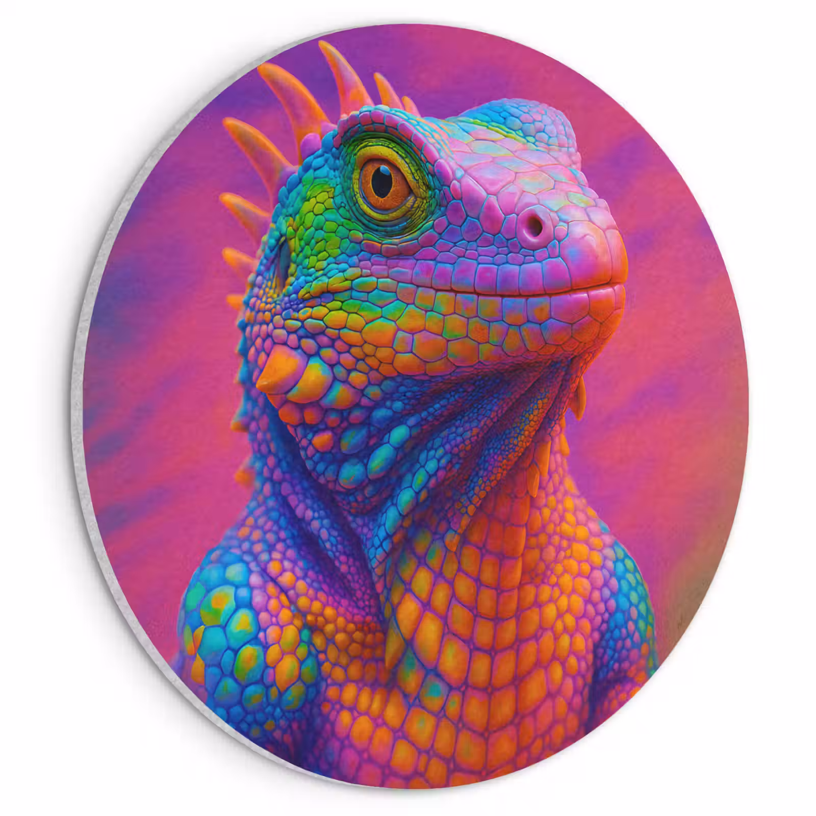 Akoestisch schilderij rond - Kameleon - Dieren - Neon - Kleur — 1