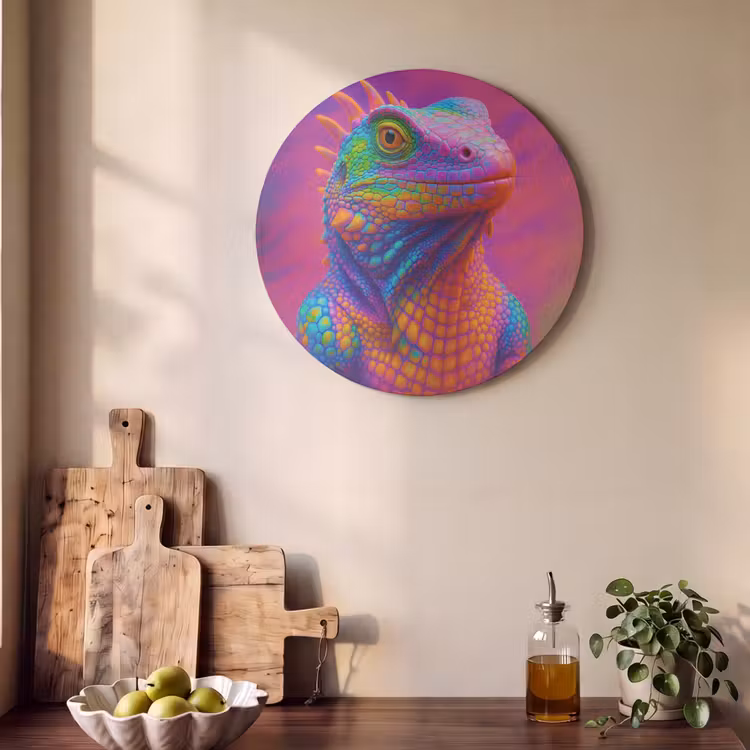 Akoestisch schilderij rond - Kameleon - Dieren - Neon - Kleur — 4
