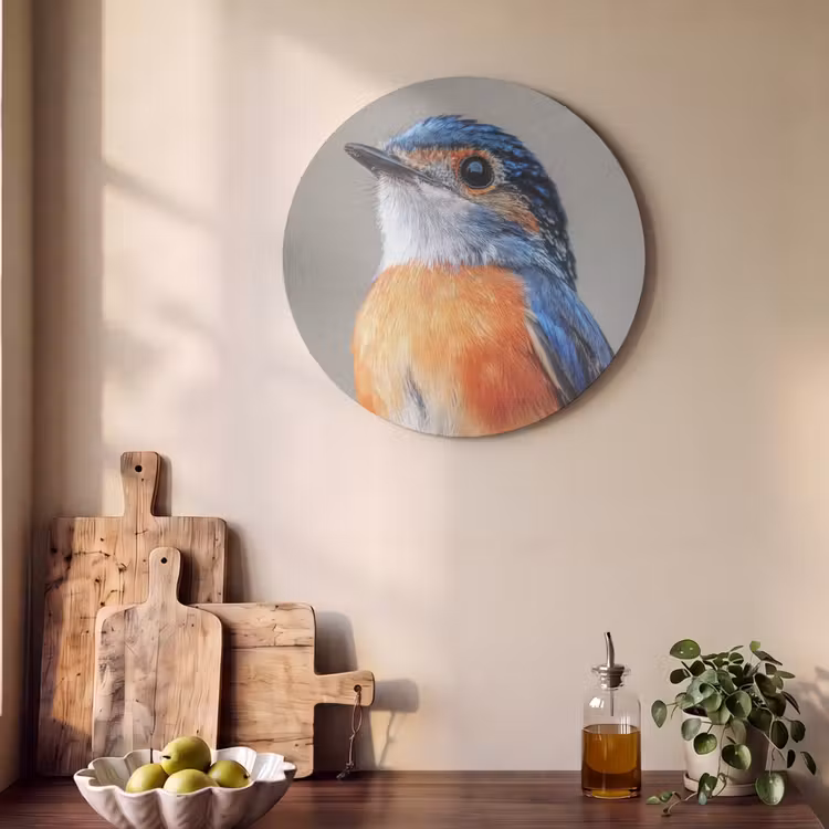Akoestisch schilderij rond - Kleurrijk - Vogeltje - Veren - Blauw — 4
