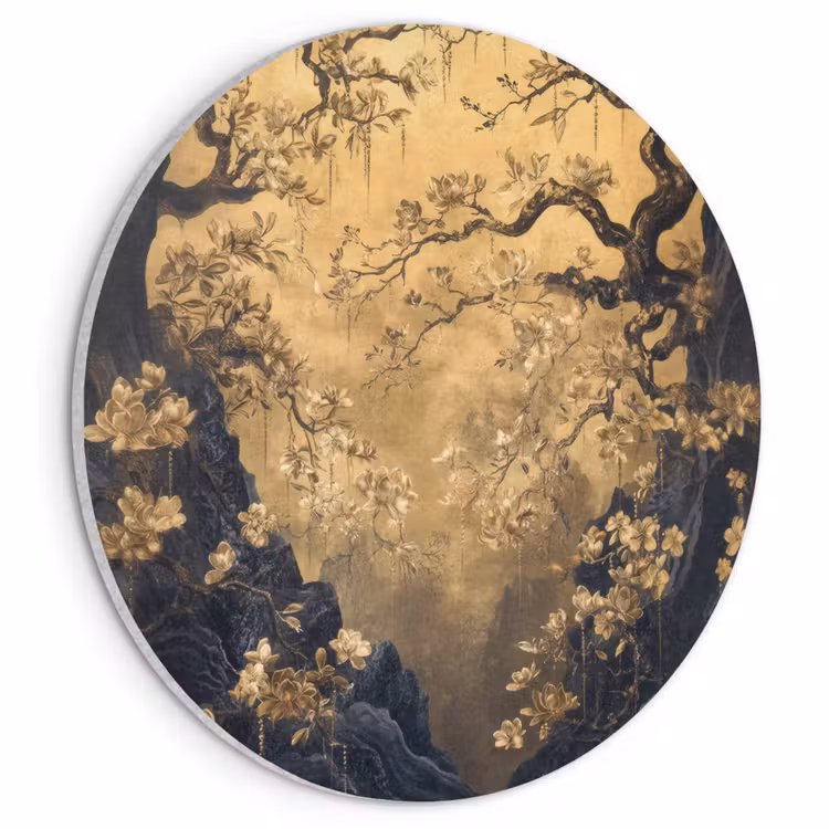 Akoestisch schilderij rond - Bloemen - Takken - Goud - Sierlijk — 1