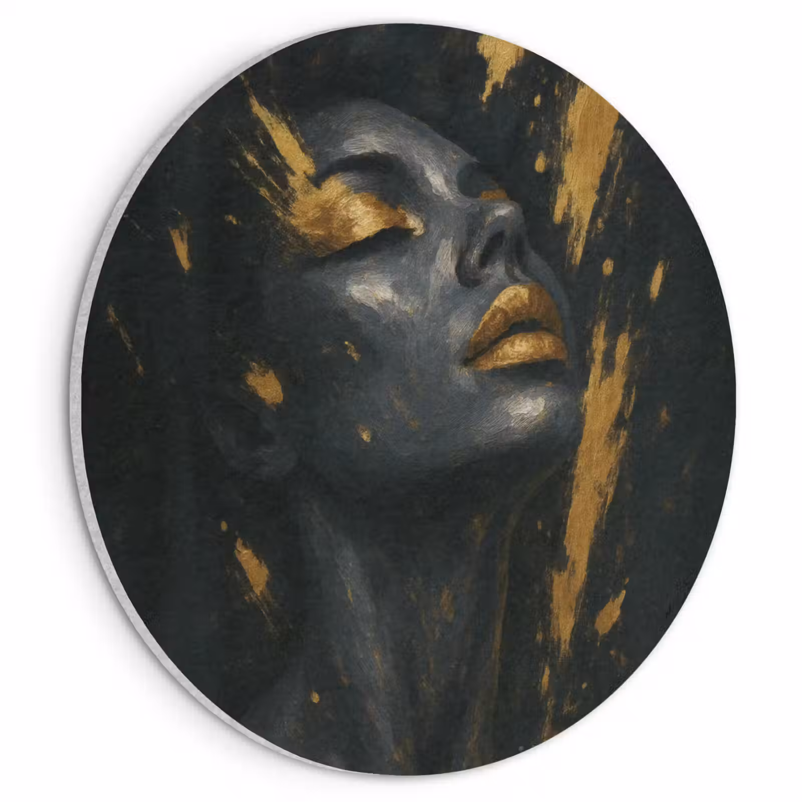 Akoestisch schilderij rond - Gezicht - Vrouw - Verfspatten - Abstract — 1