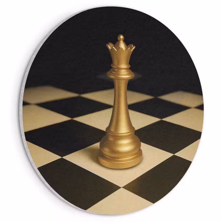 Akoestisch schilderij rond - Koningin - Schaakstuk - Geblokt - Goud — 1