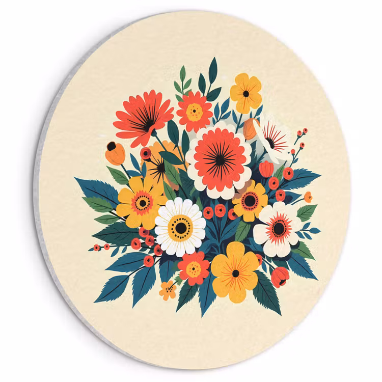 Akoestisch schilderij rond - Boeket - Bladeren - Illustratie - Kleurrijk — 1