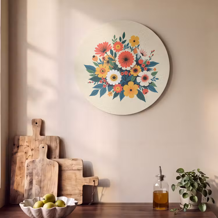 Akoestisch schilderij rond - Boeket - Bladeren - Illustratie - Kleurrijk — 4