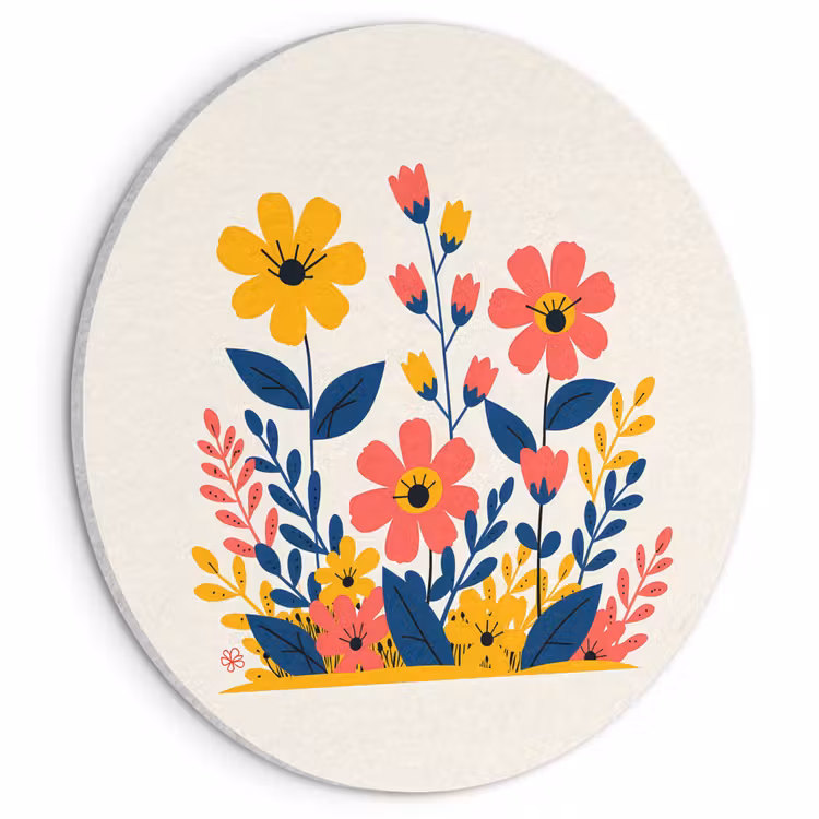 Akoestisch schilderij rond - Illustratie - Bloemen - Bladeren - Roze — 1
