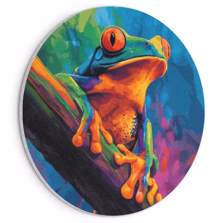Akoestisch schilderij rond - Kikker - Felgekleurd - Tak - Regenboog — 1